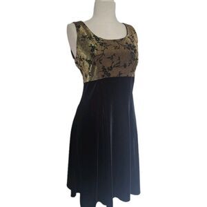 Vtg Molly Malloy Cocktail Mini Dress Black/Gold emire waist fit & Flare sz 8